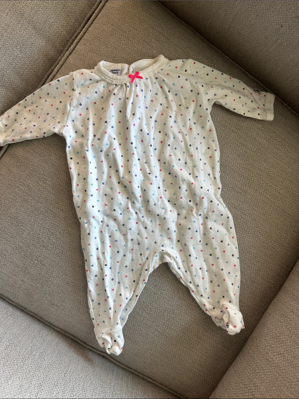 Petit Bateau White Footed One-Piece with Multi Colored Dots
